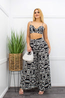 Black Crop Top Wide Leg Pant Set-Set-Moda Fina Boutique