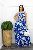 Blue Ruffled S L Cut Out Maxi Dress-Maxi Dress-Moda Fina Boutique