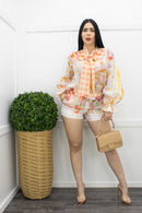 Chiffon Long Sleeve Top Short Set-Set-Moda Fina Boutique