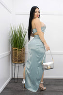 Embellished W Stones Crop Top Slit Maxi Set-Set-Moda Fina Boutique