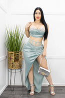 Embellished W Stones Crop Top Slit Maxi Set-Set-Moda Fina Boutique