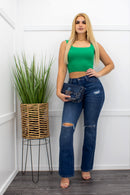 High Waist D Denim distressed Wide Leg Jeans-Bottom-Moda Fina Boutique