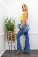 High Waist Denim distressed Wide Leg Jeans-Bottom-Moda Fina Boutique