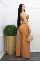 Linen Ruched Crop Top Pant Set-Set-Moda Fina Boutique