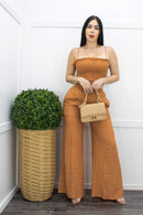 Linen Ruched Crop Top Pant Set-Set-Moda Fina Boutique