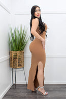 One Shoulder Open Front Maxi Dress-Maxi Dress-Moda Fina Boutique