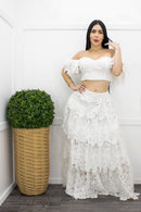 Ruffled Lace Crop Top Maxi Skirt Set-Set-Moda Fina Boutique