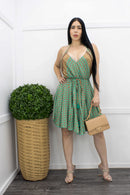 Ruffled Open Back Green Mini Dress-Mini Dress-Moda Fina Boutique