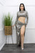 Sliver Long Sleeve Top Slit Maxi Skirt Set-Set-Moda Fina Boutique