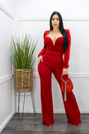 Velvet Long Sleeve Belted Jumpsuit-Jumpsuit-Moda Fina Boutique