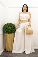 White Crop Top Wide Leg Pant Set-Set-Moda Fina Boutique