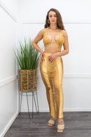 Fringe Crop Top Maxi Skirt Set Gold-swimwear-Moda Fina Boutique