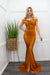 Off Shoulder Front Slit Gold Maxi Dress-Maxi Dress-Moda Fina Boutique